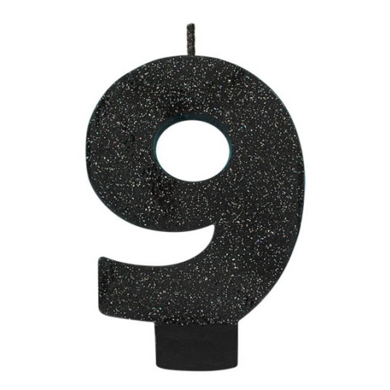 Candle Numeral 8cm Glitter Black Number9