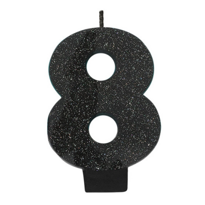 Candle Numeral 8cm Glitter Black Number8