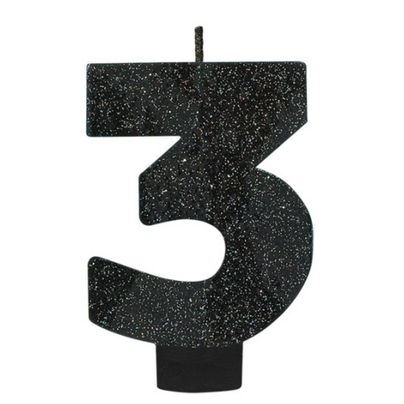 Candle Numeral 8cm Glitter Black Number3