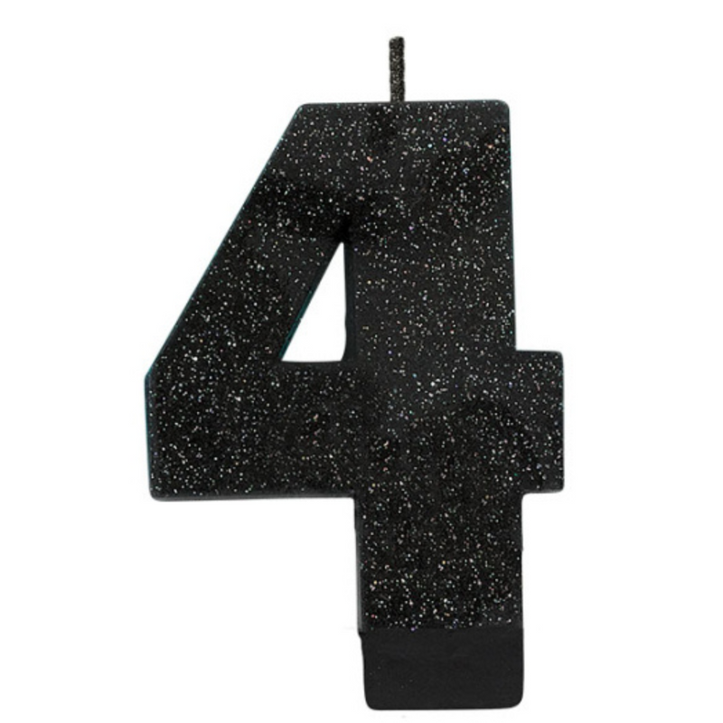 Candle Numeral 8cm Glitter Black Number4