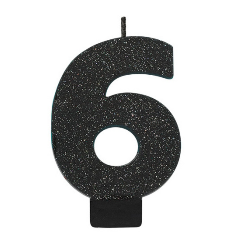 Candle Numeral 8cm Glitter Black Number6