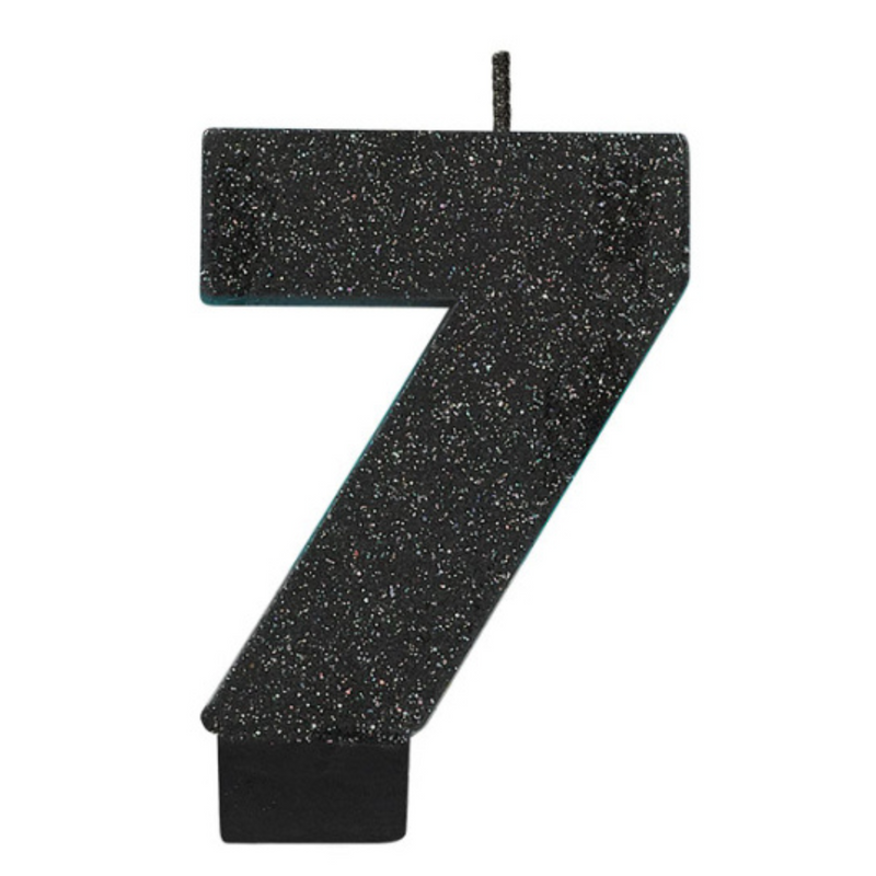 Candle Numeral 8cm Glitter Black Number7
