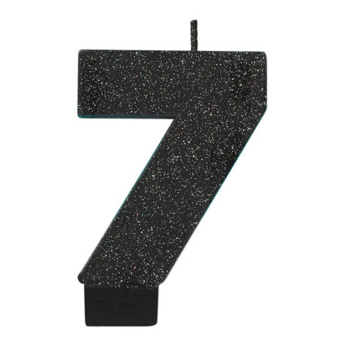 Candle Numeral Gltr Black 7