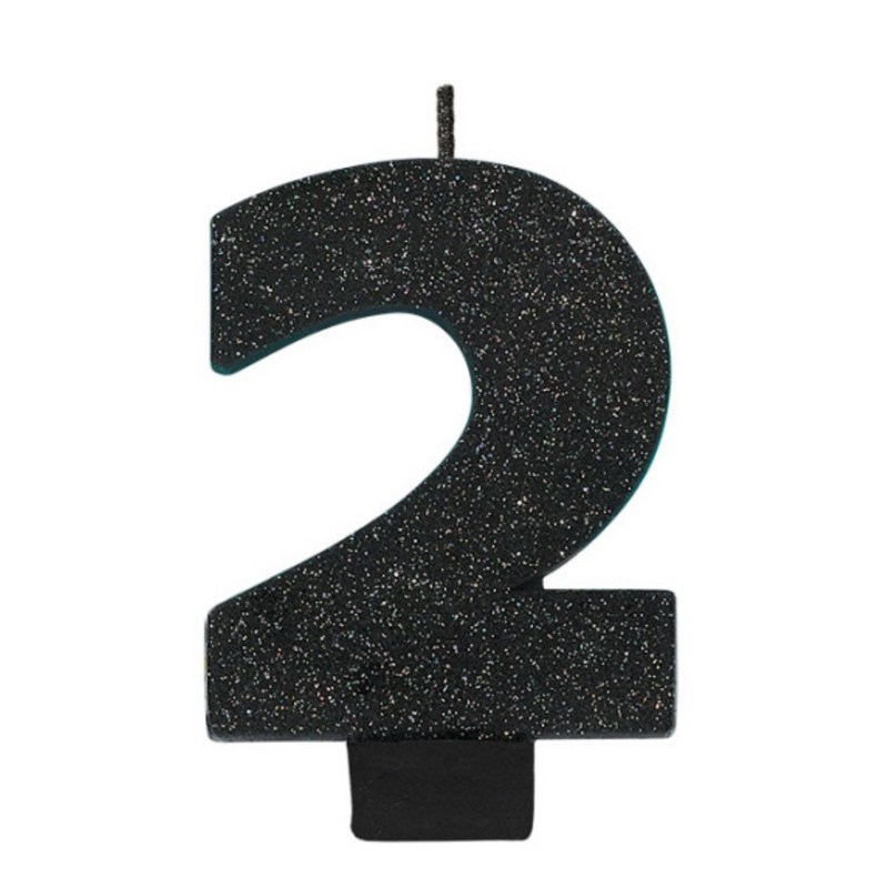 Candle Numeral 8cm Glitter Black Number2