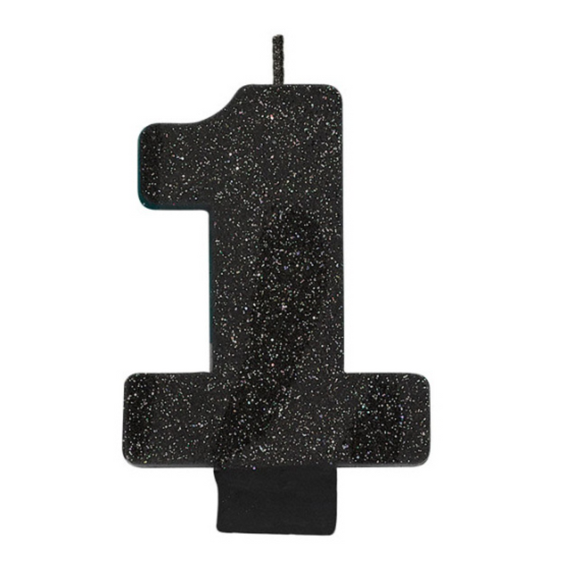 Candle Numeral 8cm Glitter Black Number1