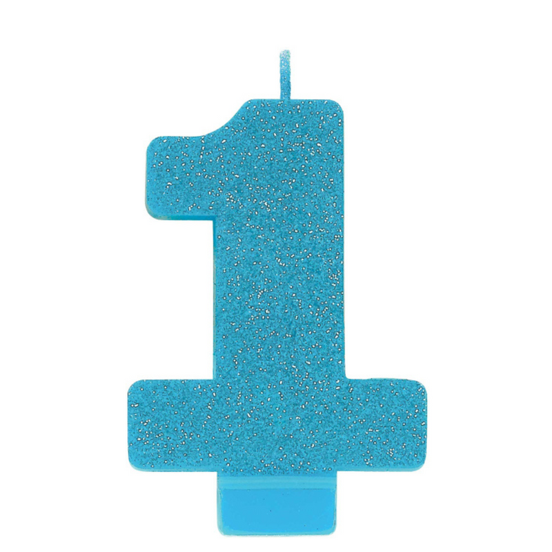 Candle Numeral 8cm Glitter Blue Number1