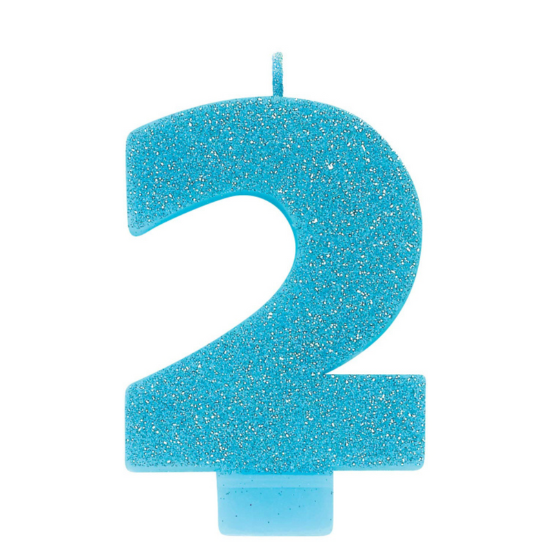 Candle Numeral 8cm Glitter Blue Number2