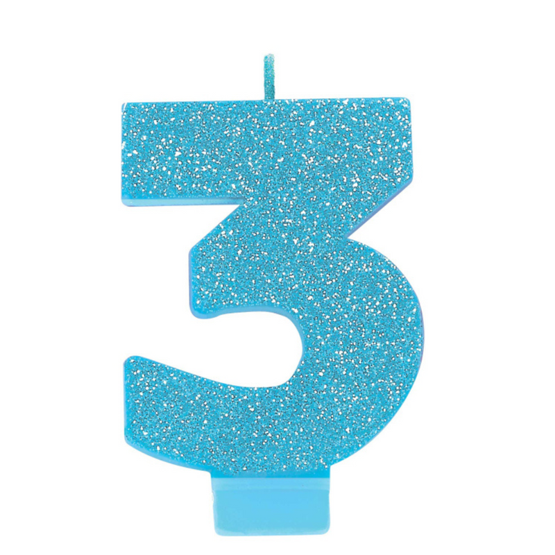 Candle Numeral 8cm Glitter Blue Number3