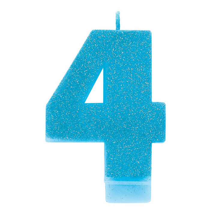 #4 Blue Gltr Numeral Candle