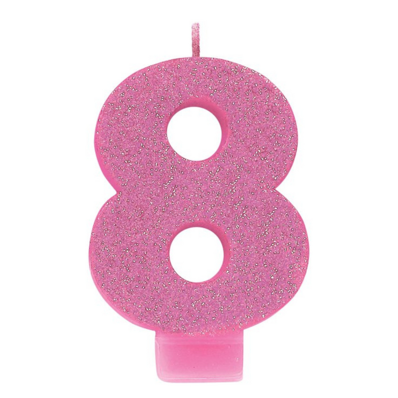 Candle Numeral 8cm Glitter Pink Number8
