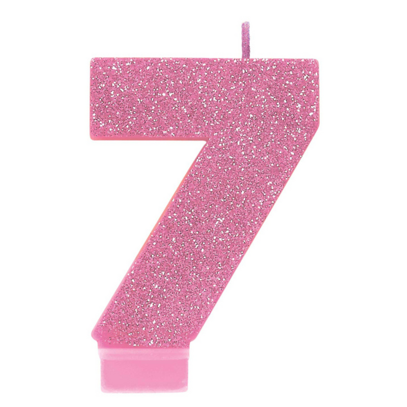 Candle Numeral 8cm Glitter Pink Number7