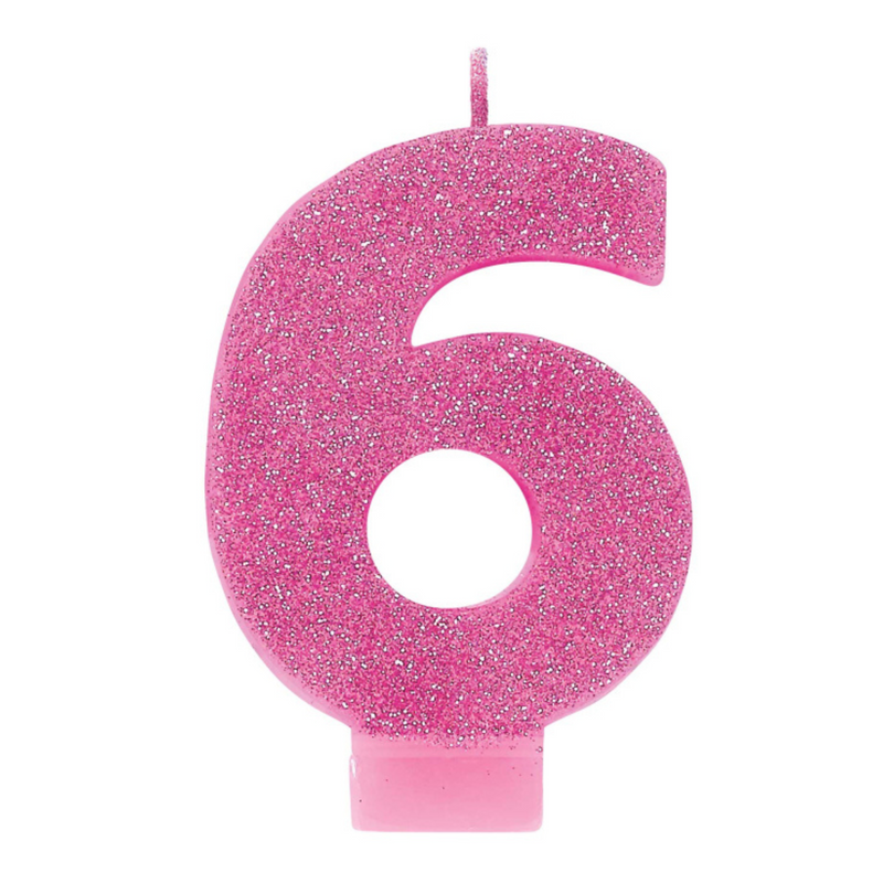 Candle Numeral 8cm Glitter Pink Number6