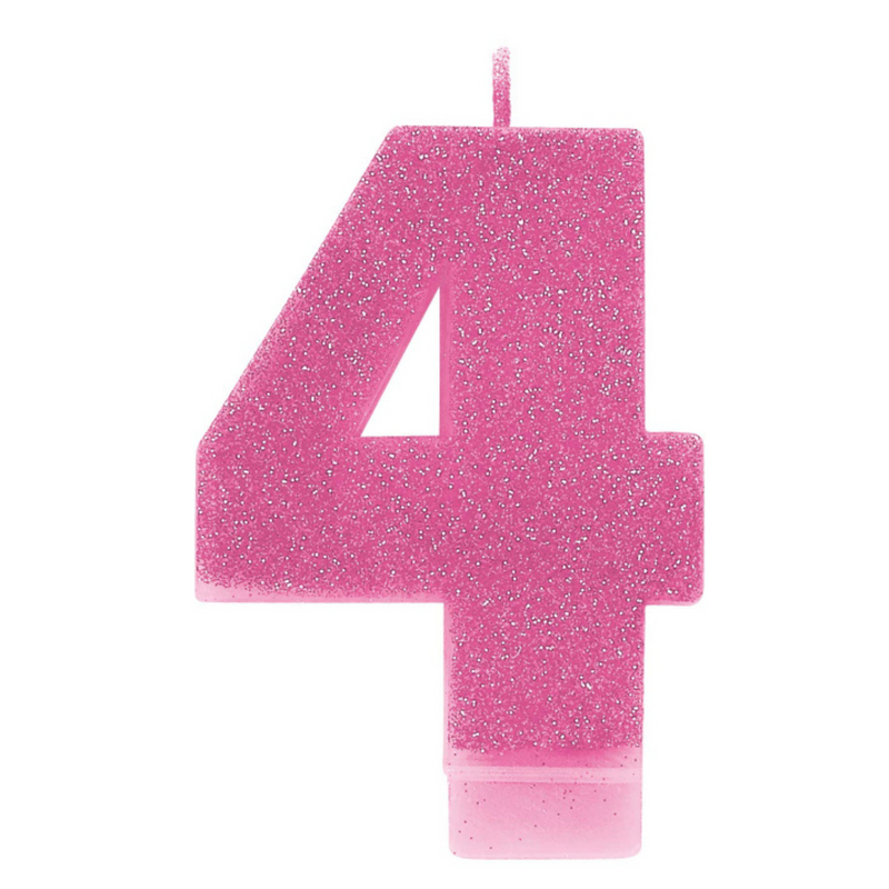 Candle Numeral 8cm Glitter Pink Number4