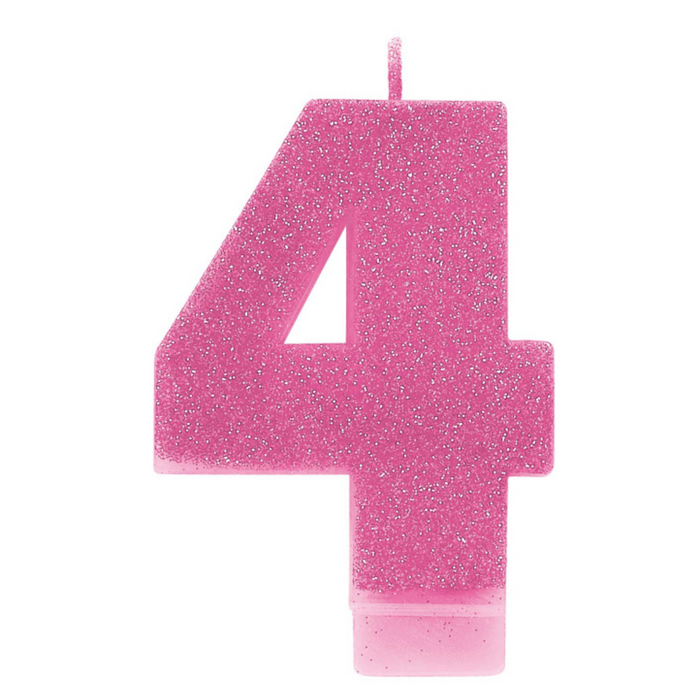 #4 Pink Gltr Numeral Candle