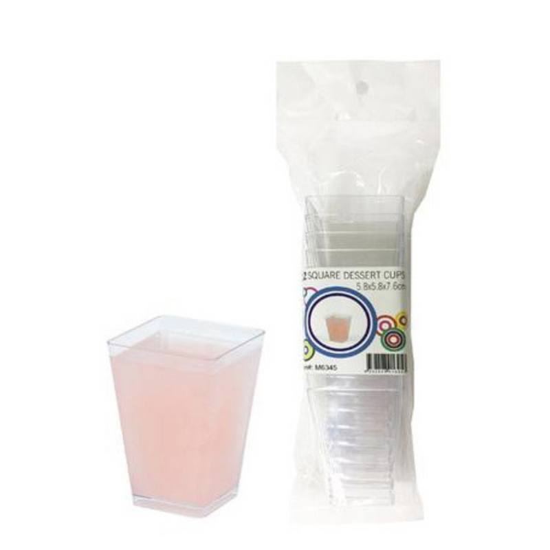 Clear Sqaure Dessert Cups 12Pc