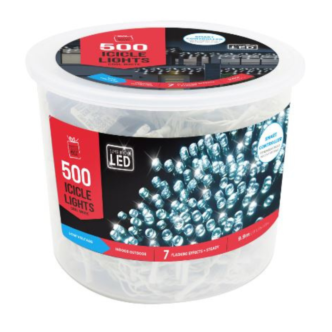 LED Icicles Flashing 500 Cool White Tub 9.9mt Lite Length 5mt cord — Ronis