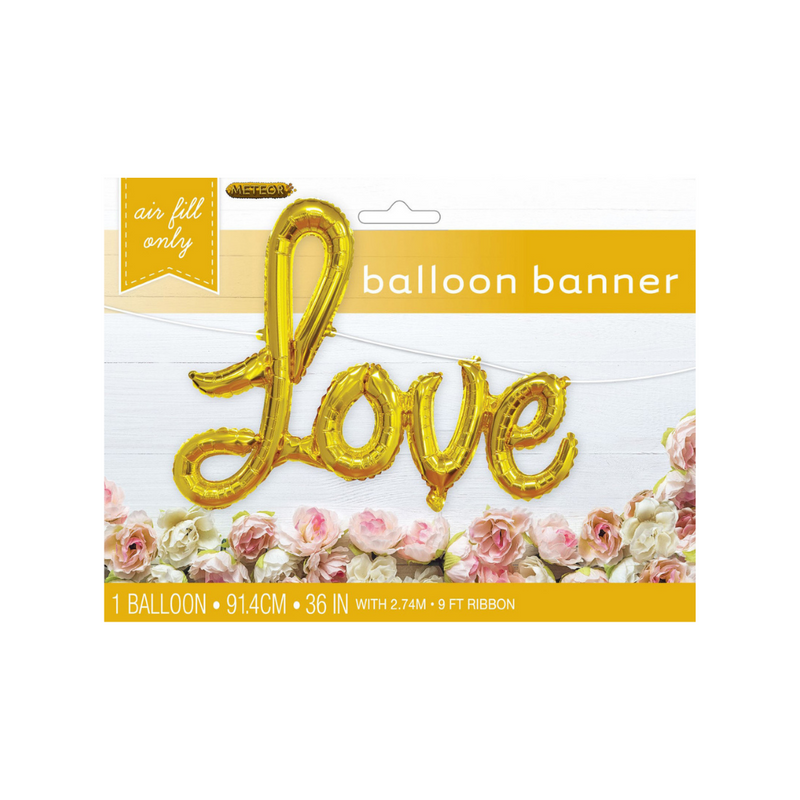 Love Gold Foil Balloon Banner With Ribbon 2.74m