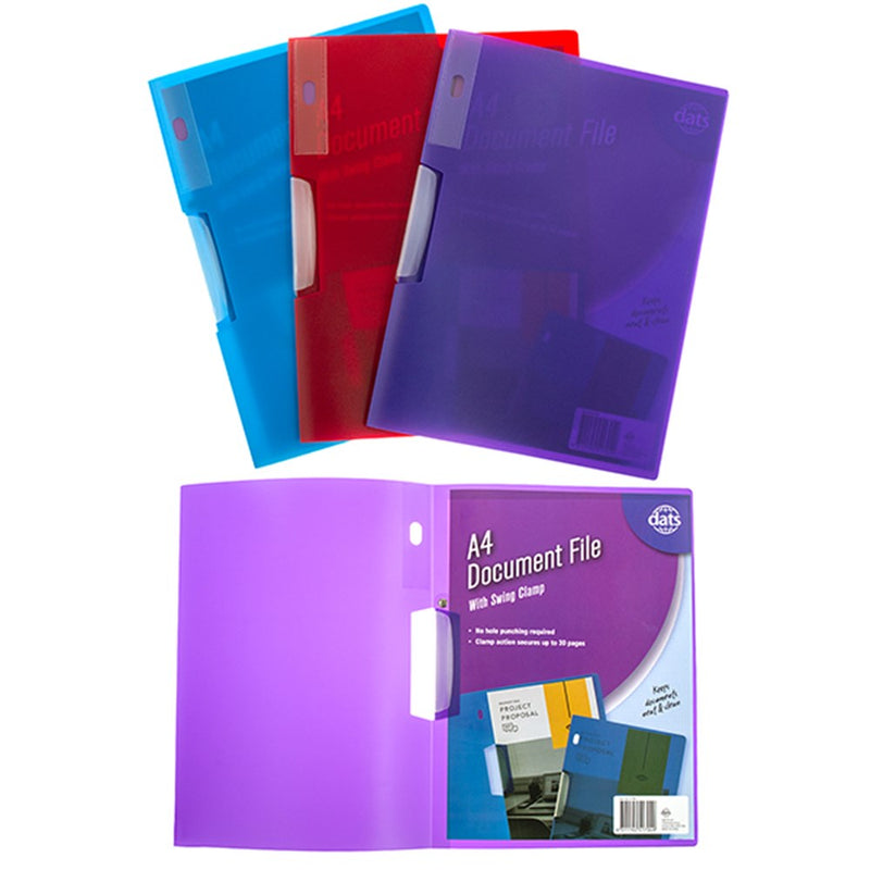 Document File PP A4 w Swing Clamp Asstd Cols