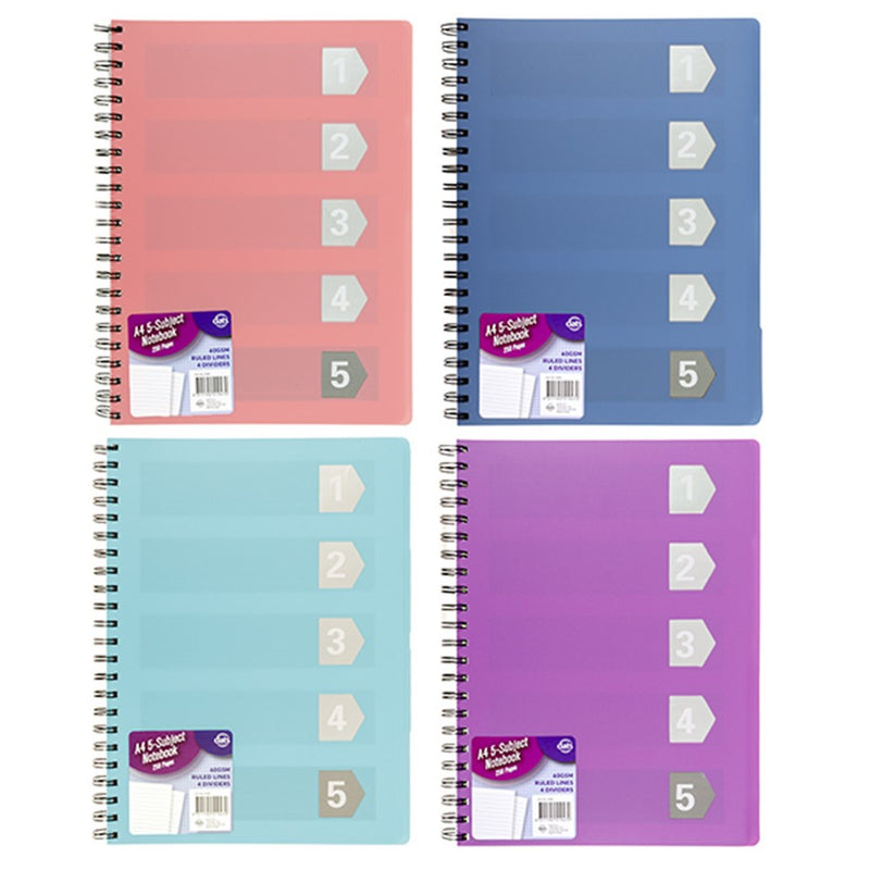 Notebook Basic PP Col A4 5 Sub 250pg W Cutouts