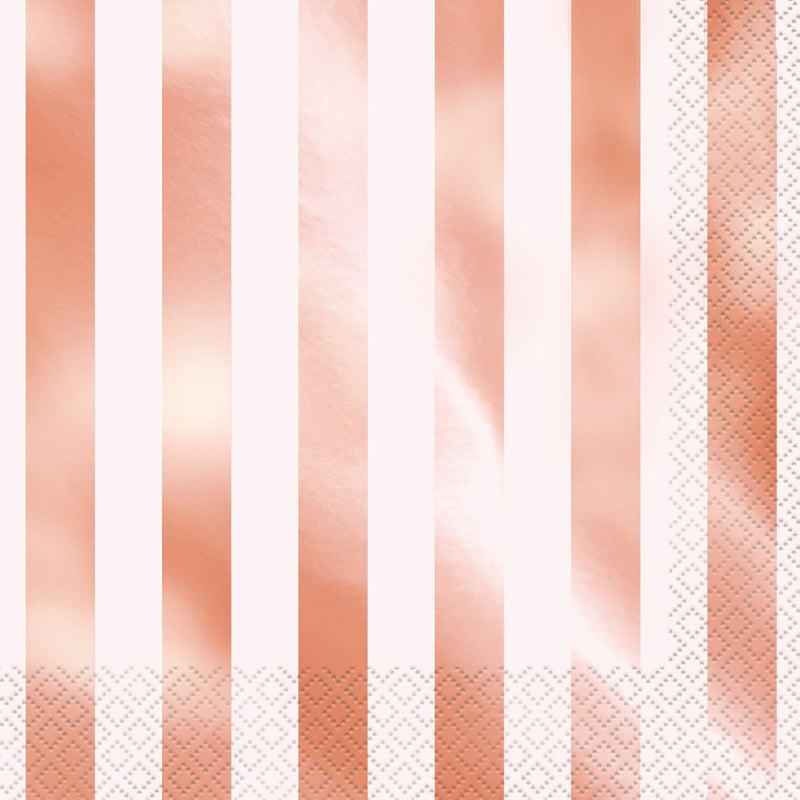 Foil Stamped Stripes Rose Gold 16 Luncheon Napkins 2ply 33cm x 33cm