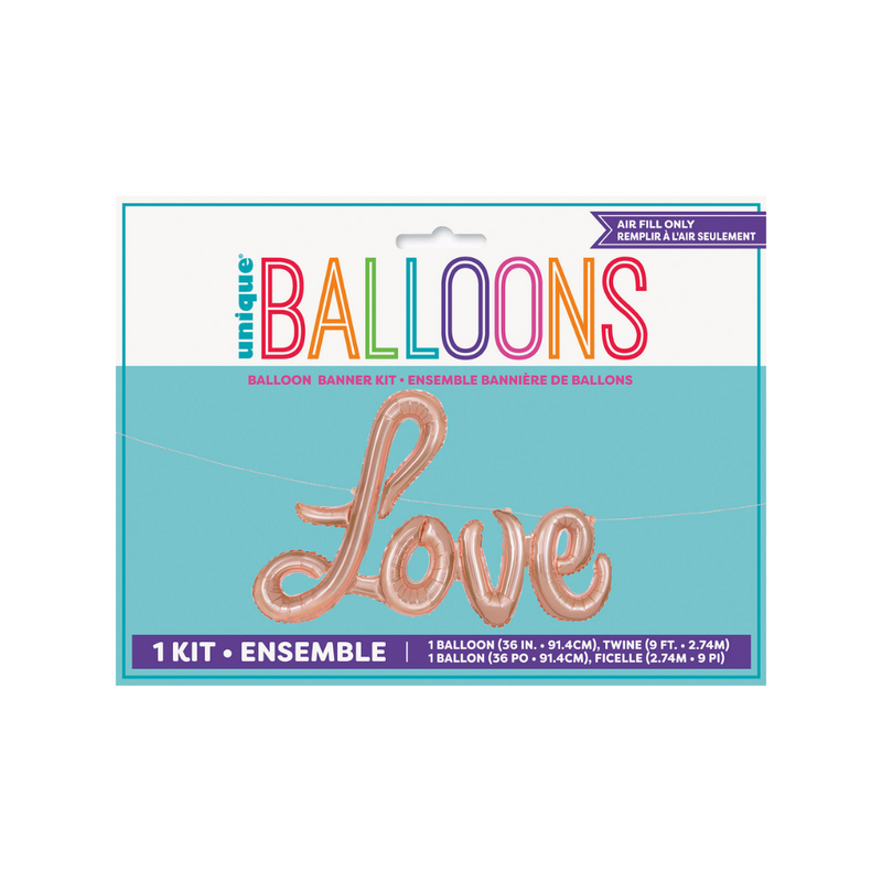 Love Rose Gold Foil Balloon Banner With Ribbon 2.74m