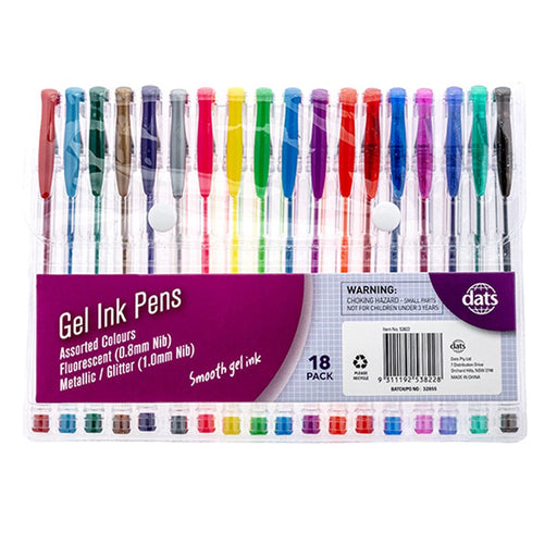 Pen Gel Mixed Metallic Glitter Bright Cols PVC Wallet 18pk