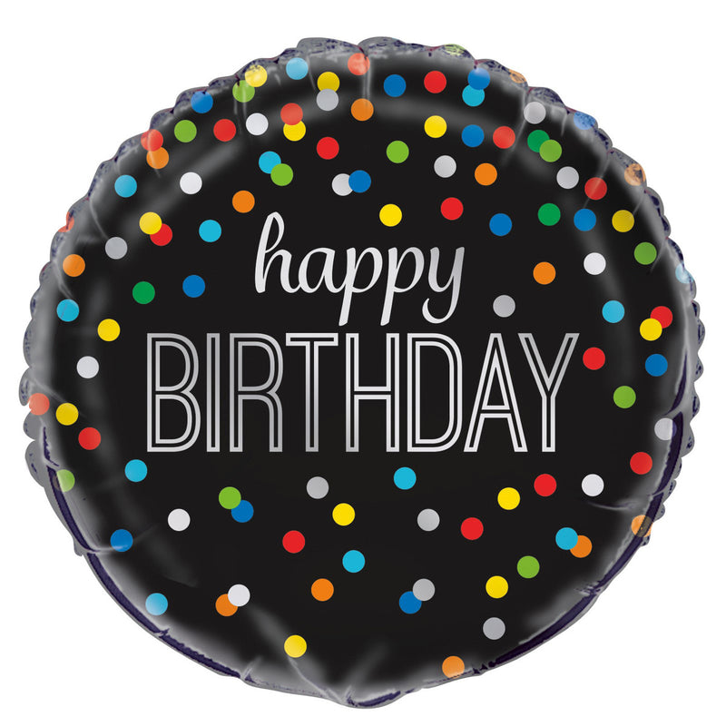 Rainbow Dot Black Happy Birthday Foil Balloon 45cm