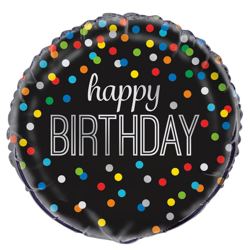Rainbow Dot Black Happy Birthday Foil Balloon 45cm