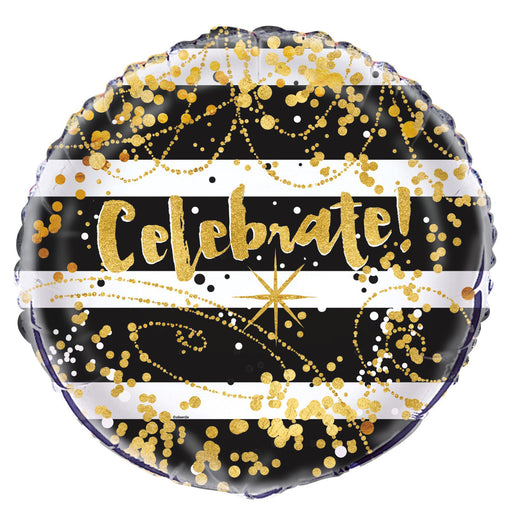 Black and Gold Celebrate Foil Balloon 45cm