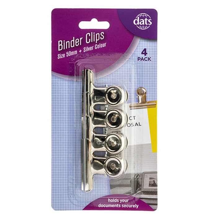 Clip Binder Silver 50mm 4pk