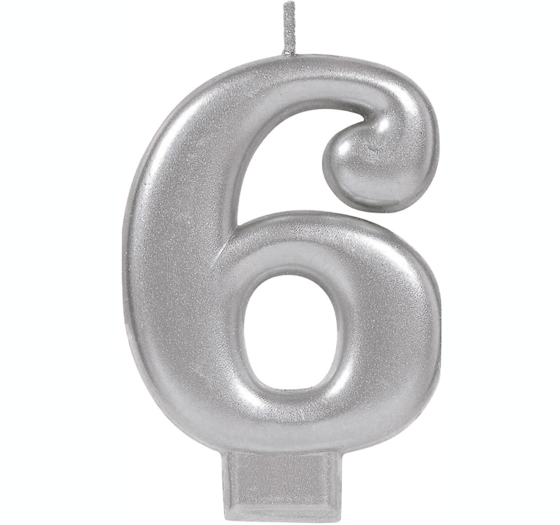 Candle Numeral 8cm Moulded Metallic Silver Number6