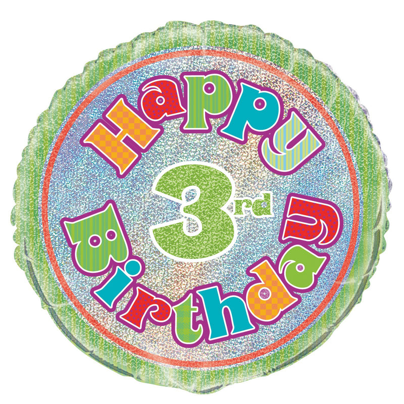 3rd Bday Foil Balloon 45cm