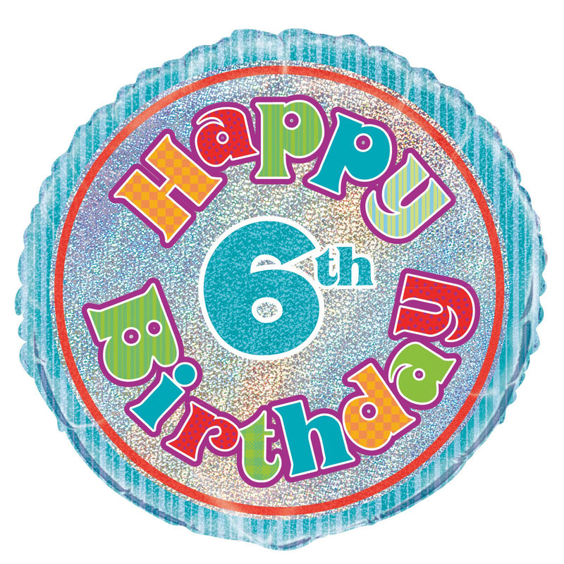 6th Bday Foil Balloon 45cm