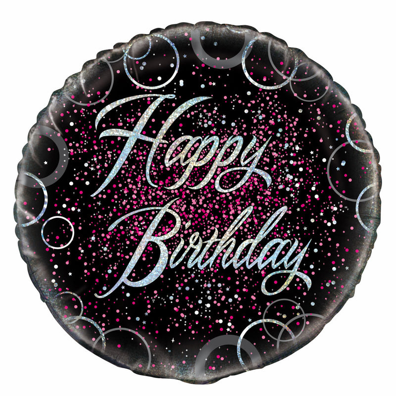 Black and Pink Happy Bday Foil Balloon 45cm