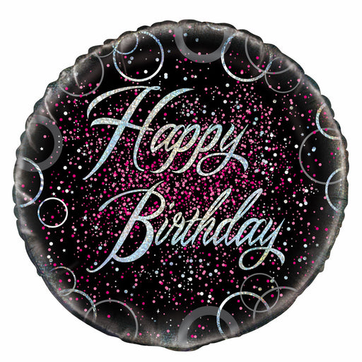 Black and Pink Happy Bday Foil Balloon 45cm