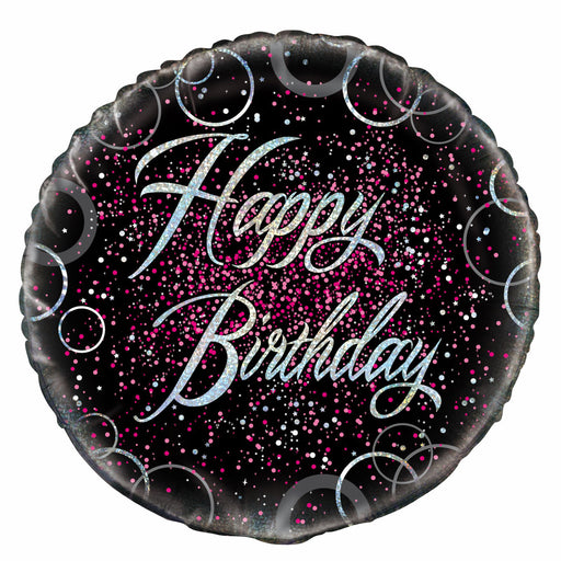 Black and Pink Happy Bday Foil Balloon 45cm