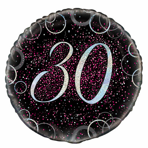Black and Pink 30th Foil Balloon 45cm
