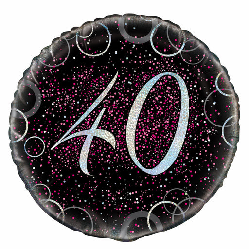 Black and Pink 40th Foil Balloon 45cm