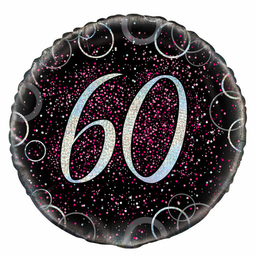 Black and Pink 60th Foil Balloon 45cm