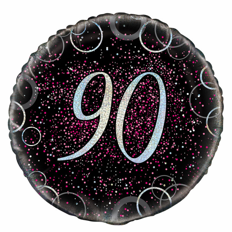 Black and Pink Number 90 Round Foil Balloon 45cm