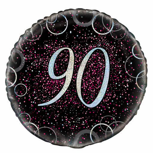 Black and Pink Number 90 Round Foil Balloon 45cm