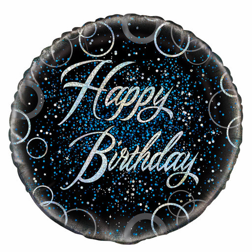 Black and Blue Happy Bday Foil Balloon 45cm