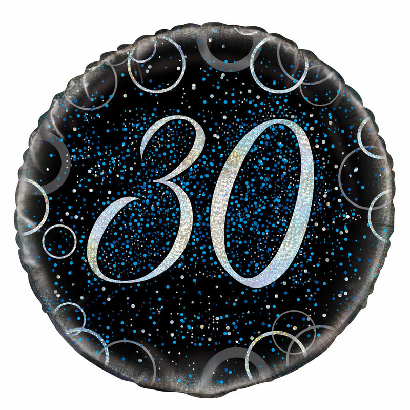 Black and Blue 30th Foil Balloon 45cm