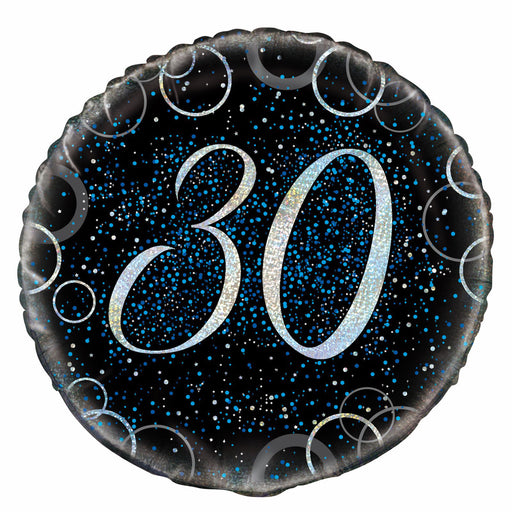 Black and Blue 30th Foil Balloon 45cm
