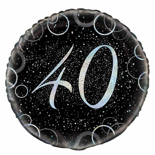 Black and Silver 40th Foil Balloon 45cm