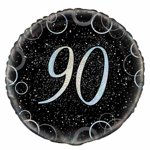 Black and Silver Number 90 Round Foil Balloon 45cm