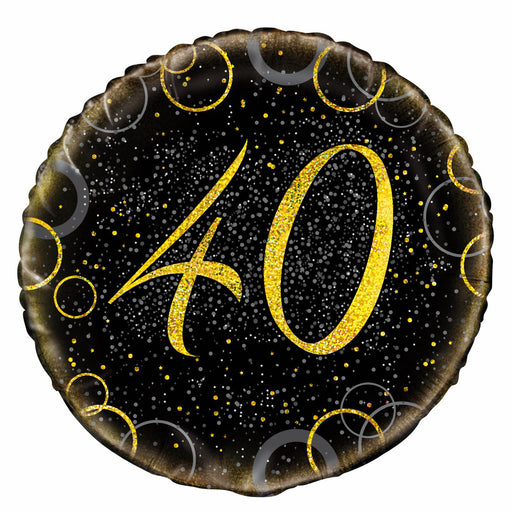 Black and Gold 40th Foil Balloon 45cm