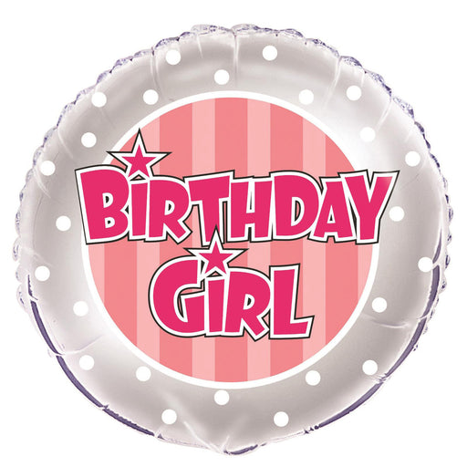 Pink Stripe Birthday Girl Foil Balloon 45cm