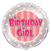 Pink Stripe Birthday Girl Foil Balloon 45cm