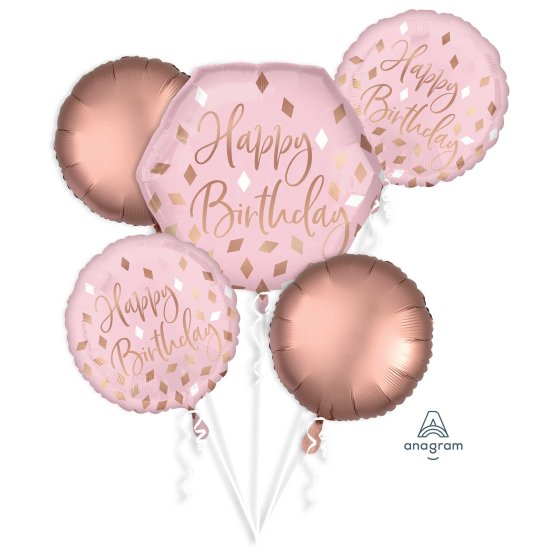 Bouquet 5pc Balloons Blush Happy Birthday